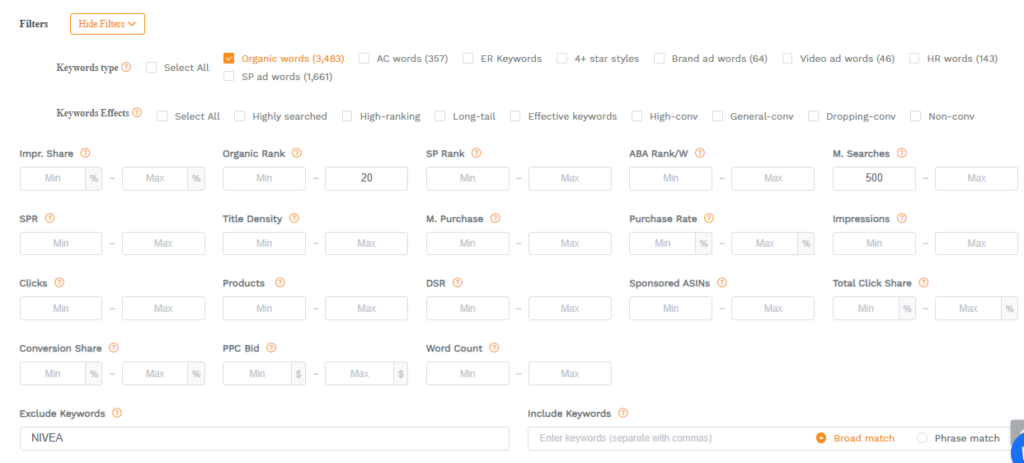 BÚSQUEDA DE palabras clave en SELLER SPRITE 2